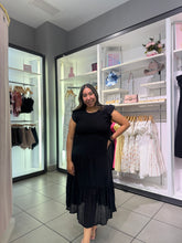 Load image into Gallery viewer, The Everyday Smocked Black Midi Dress