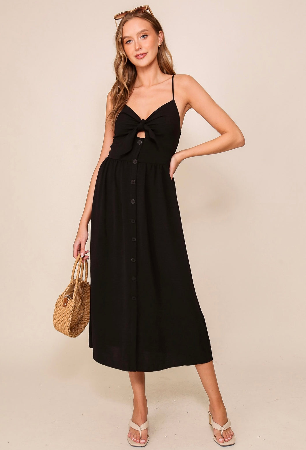 Front Tie Black Dress