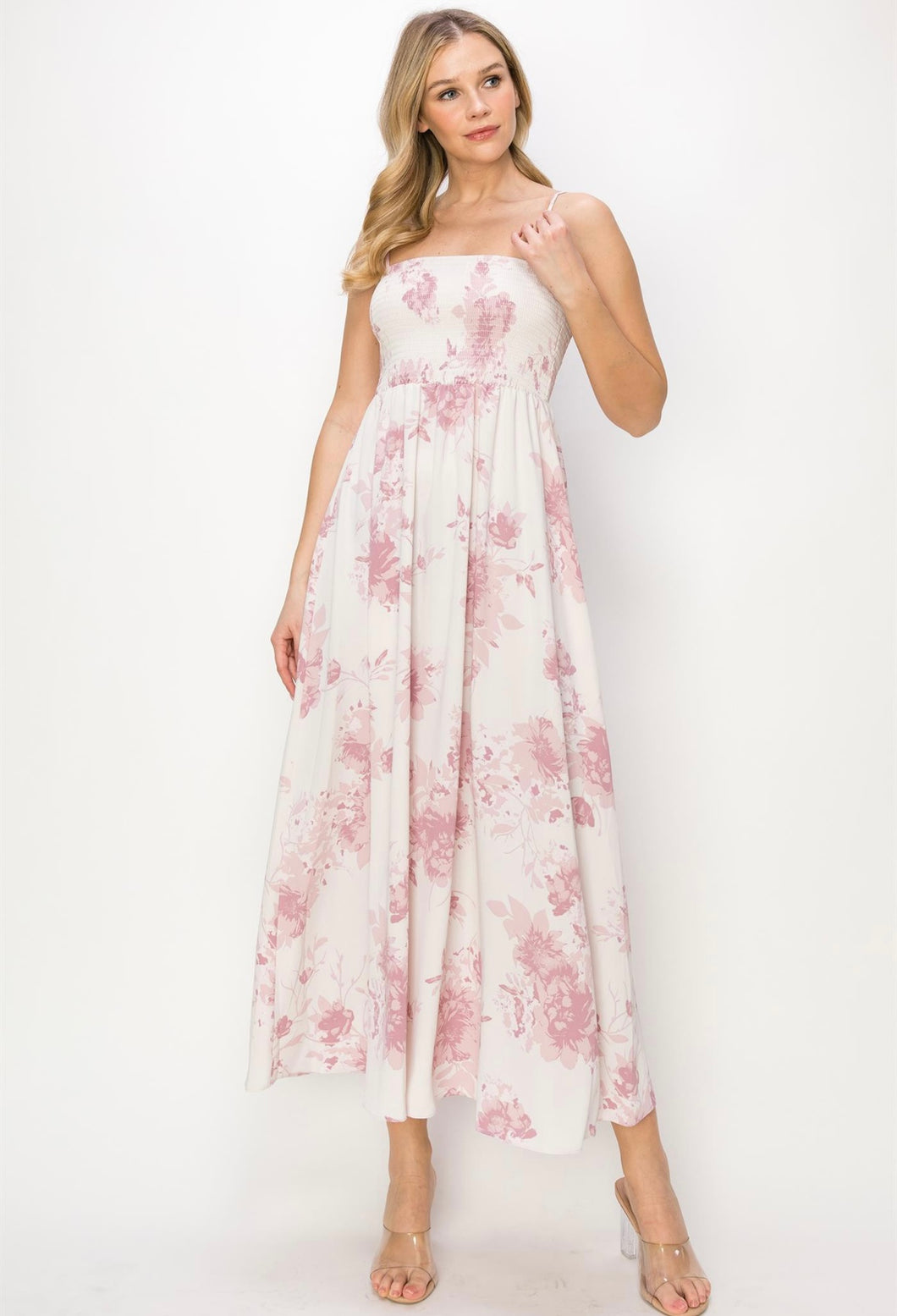 Wht/Mauve Floral Dress