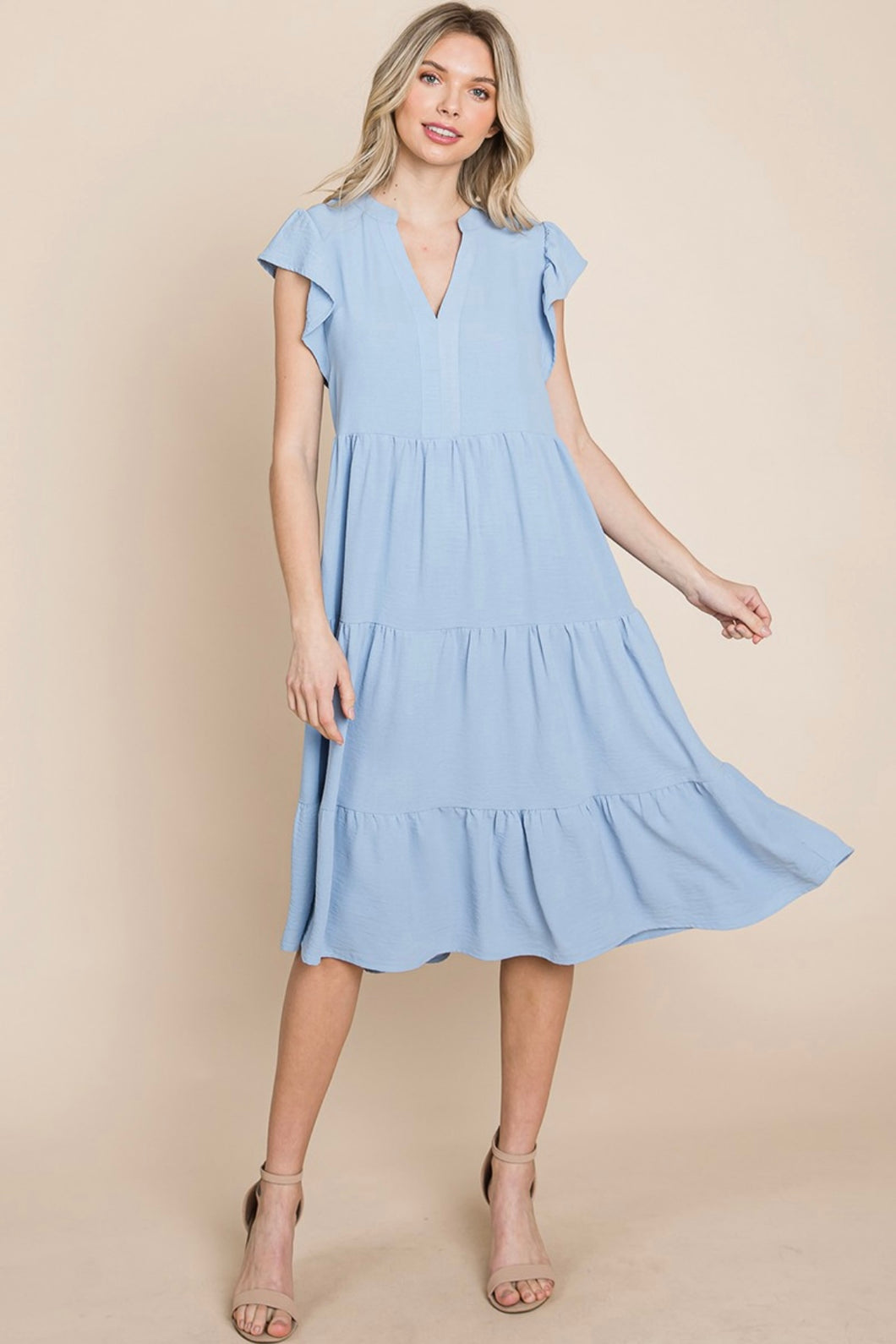Ruffle Blue Midi Dress