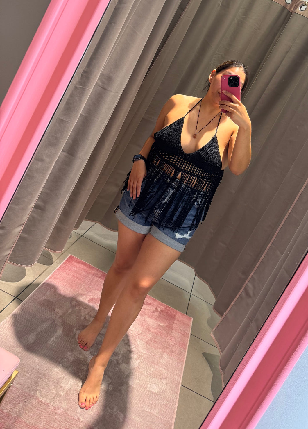 Kari Halter Top Fringe Black