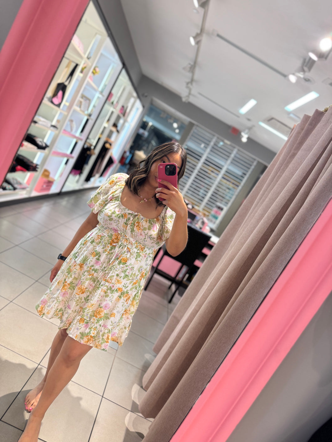 Lina Ivory floral mini dress