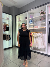 Load image into Gallery viewer, The Everyday Smocked Black Midi Dress
